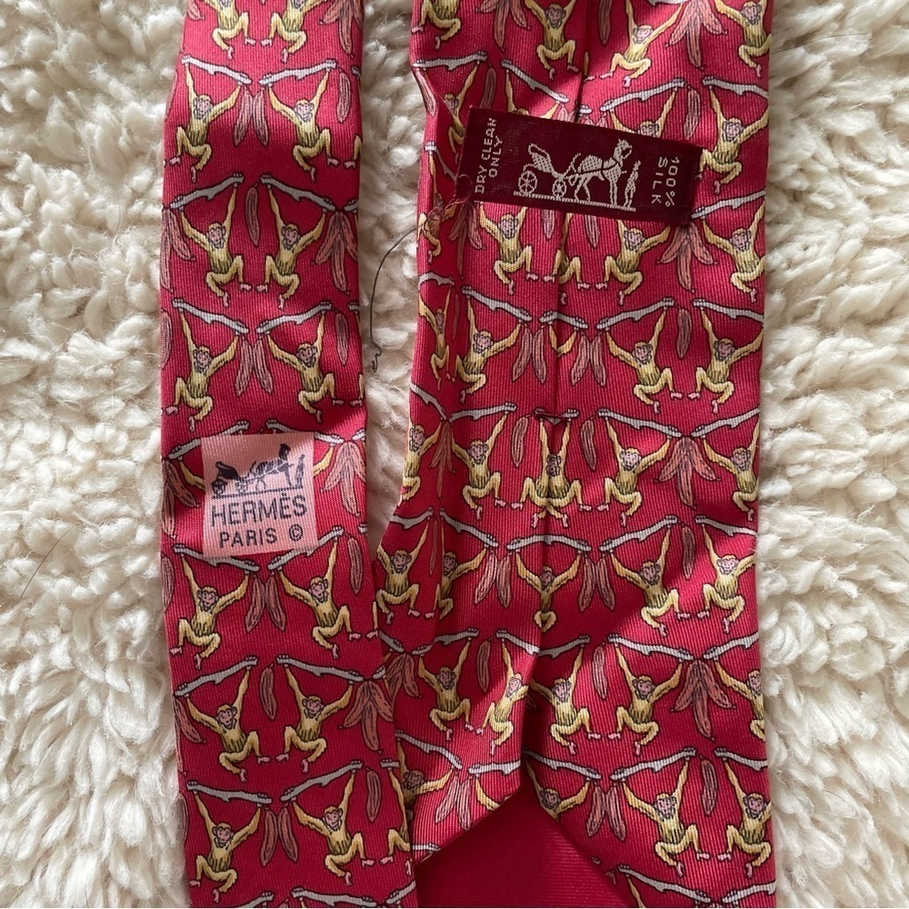 Hermes Vintage Silk Tie Monkey Banana Hanging Tree Ape Jungle Designer France